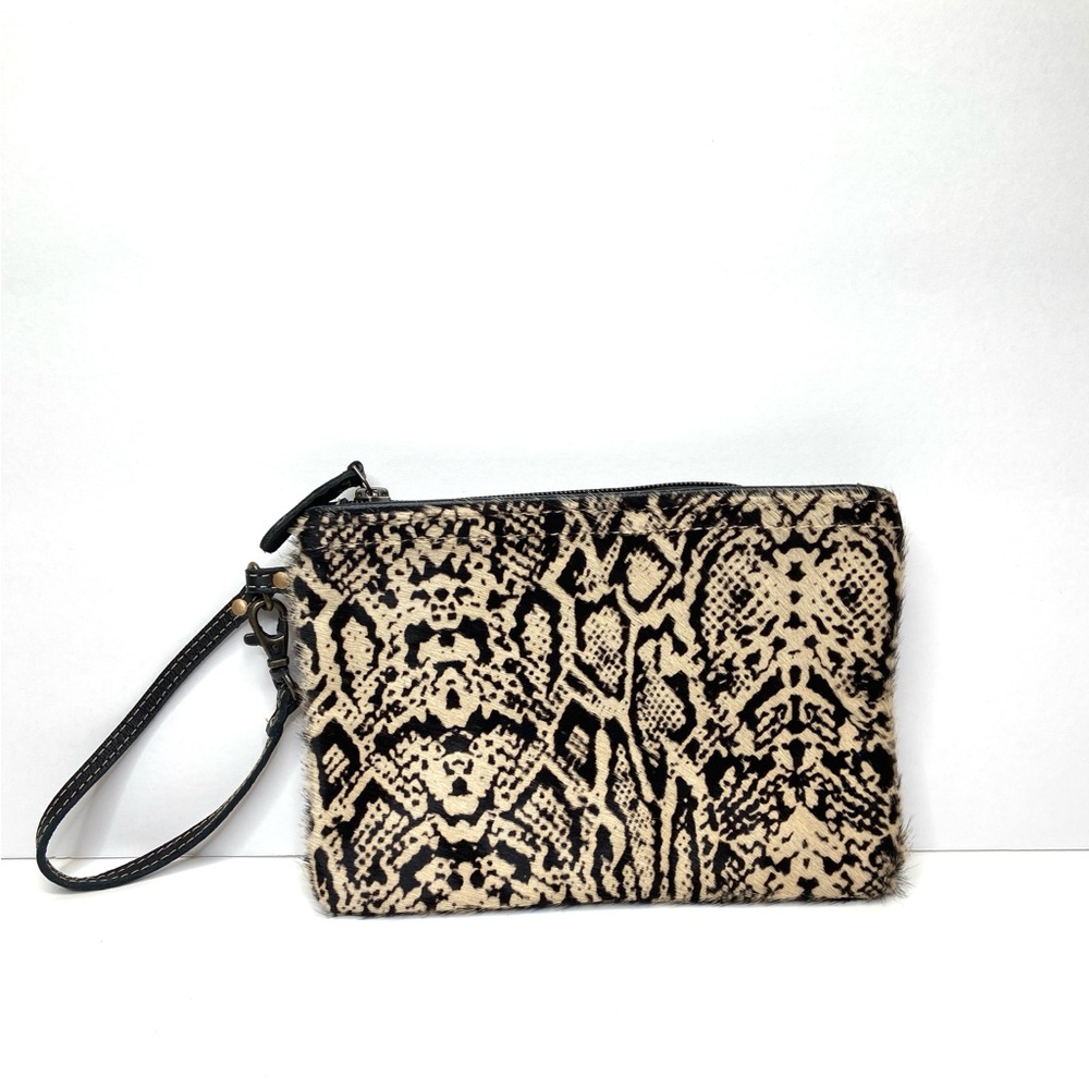 Myra Bag Hairon Small Pouch Wristlet Purse Black and Brown Snake Print